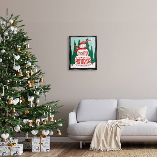 Stupell Industries Happy Holidays Happy Snowman Framed Floater Canvas Wall Art